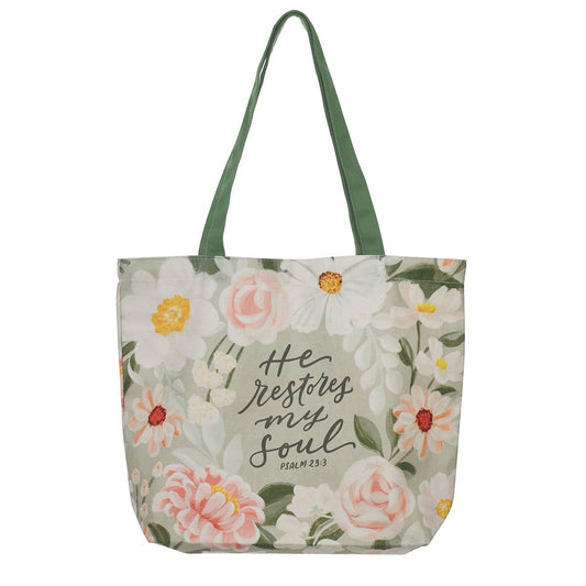 Tote Canvas He Restores My Soul Ps. 23:3