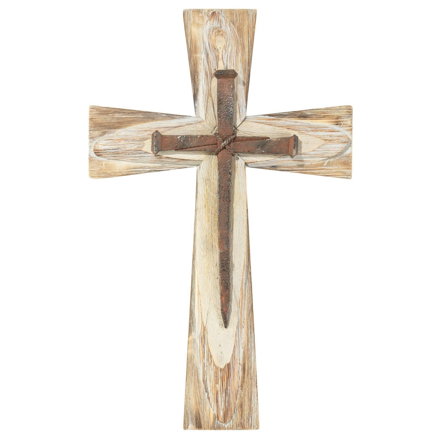 Wood Wall Cross With Nails Resin 19.5in