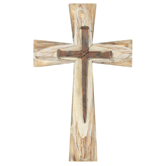 Wood Wall Cross With Nails Resin 19.5in