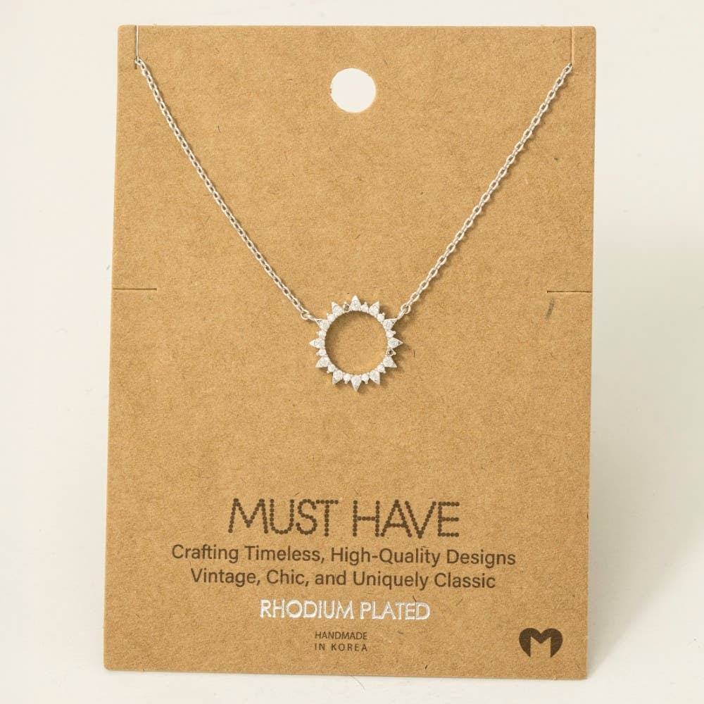 Gold Dipped Pave Circle Sun Pendant Necklace