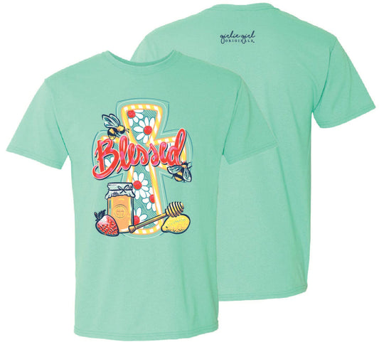 2600 Summer Blessed Cross Christian Inspirational Short Sleeve Graphic Tees