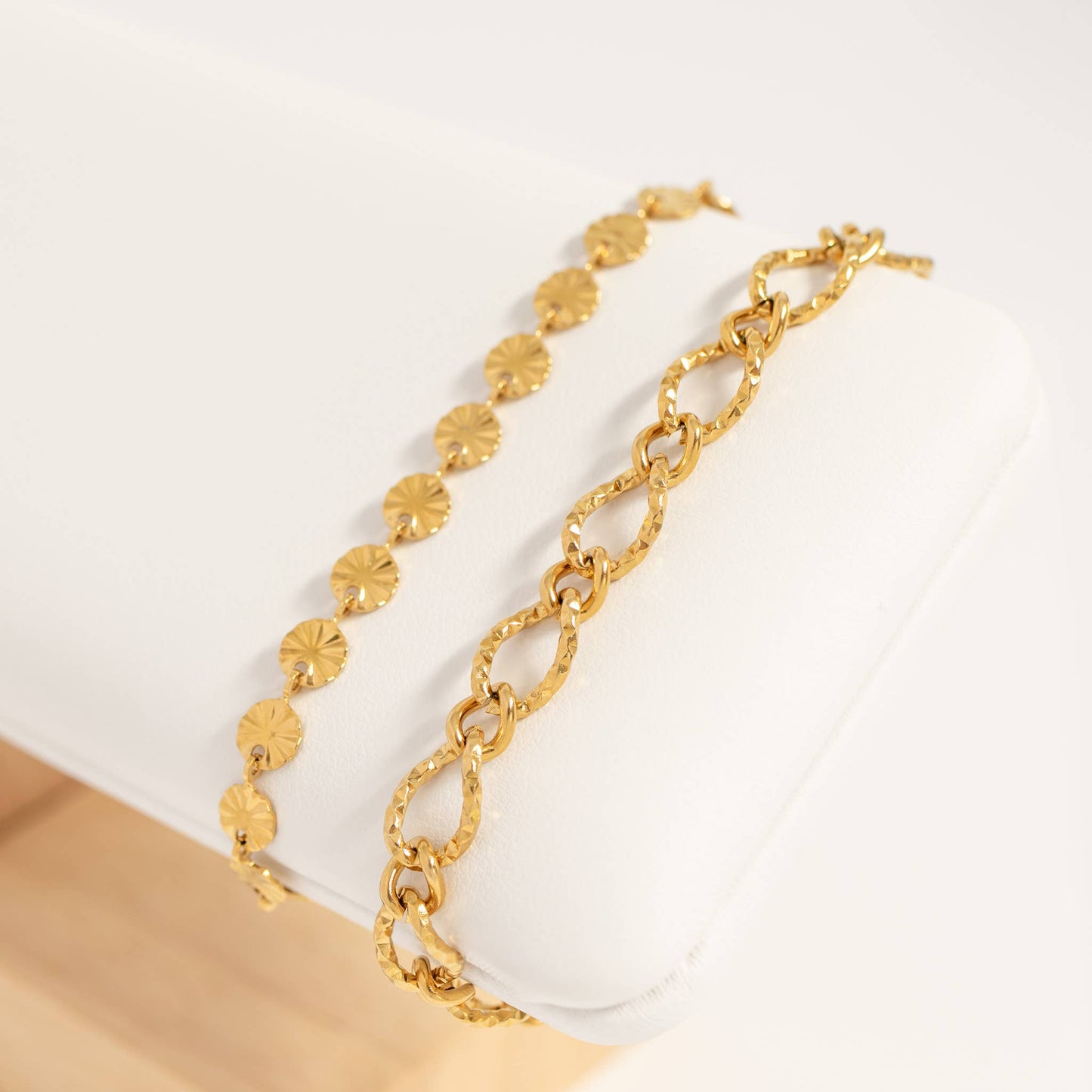 18K Gold PVD Stainless Steel Hammered Oval Chain By The Foot