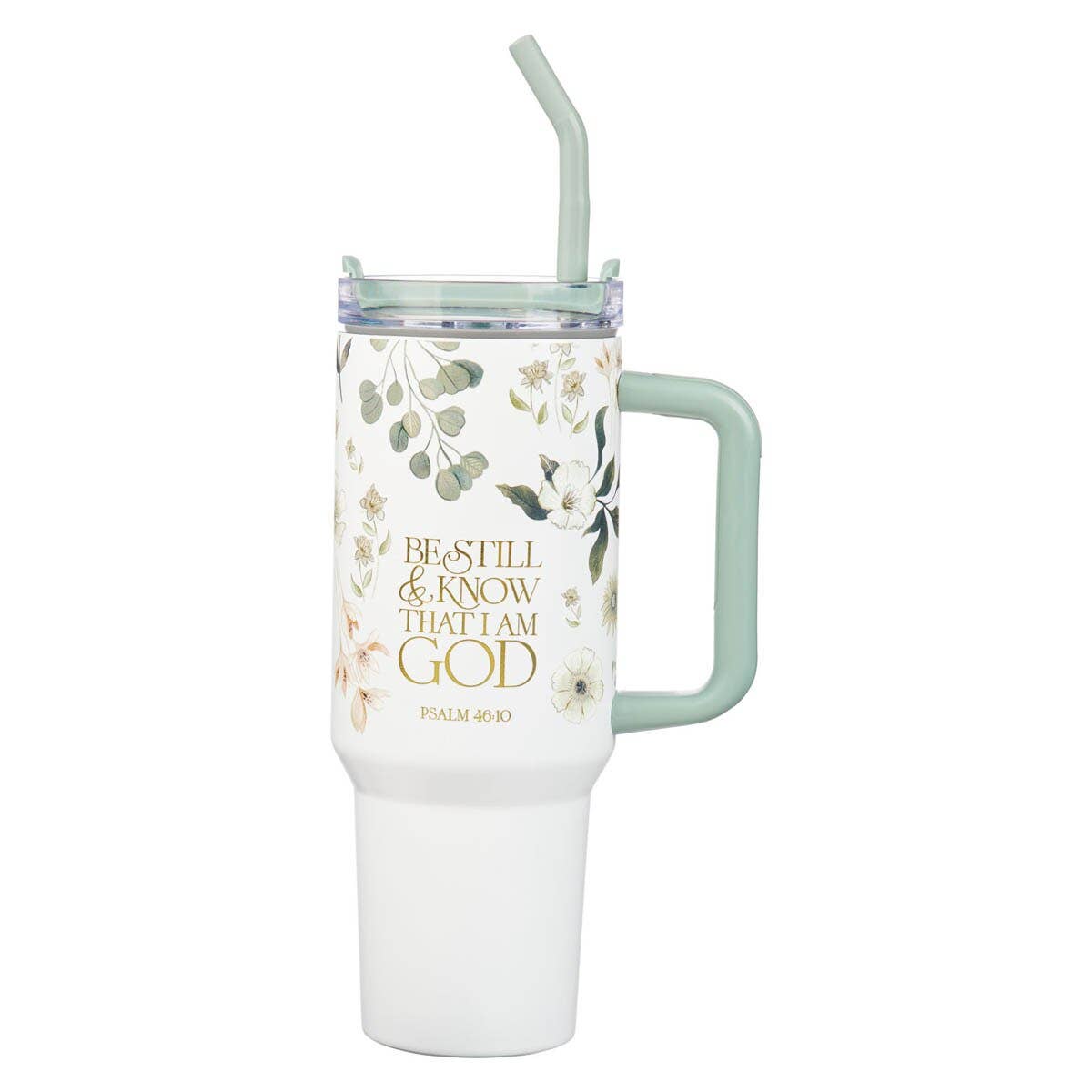 Tumbler w/straw SS Green Ps. 46:10