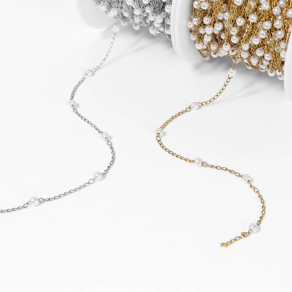 Stainless Steel Faux Pearl Chain By The Foot