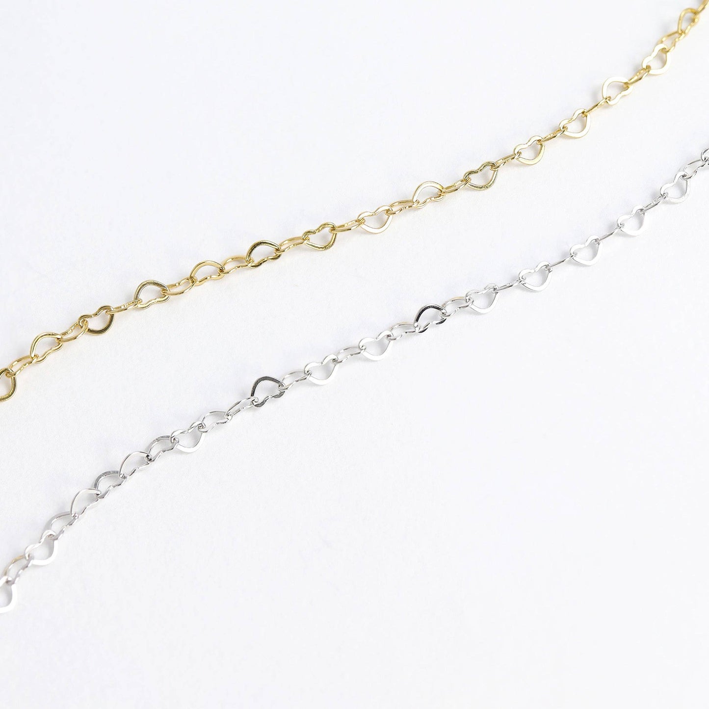 Sterling Silver Heart Chain By The Foot - Permanent Jewelry
