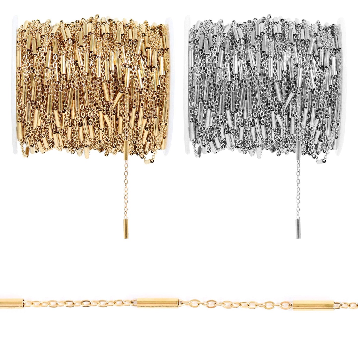 Gold / Stainless Steel Satellite Bar Chain - By The Foot